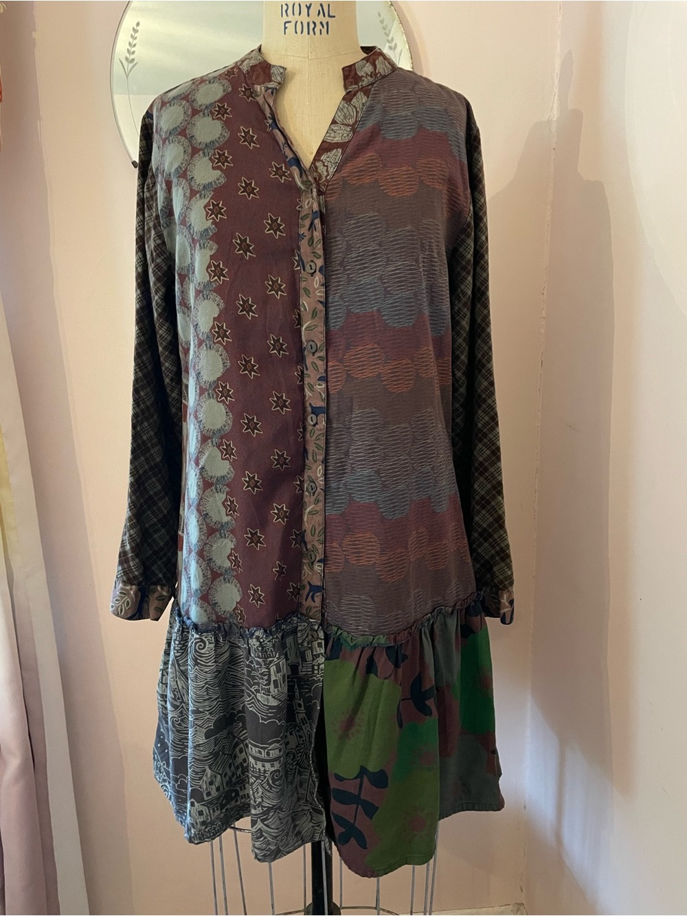 Sacred Threads Boho Patchwork Button-Front Tunic Dress